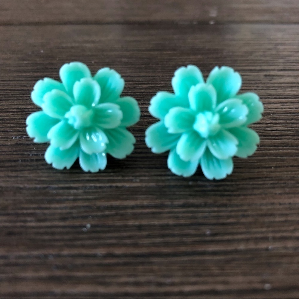 Handmade teal flower post earrings